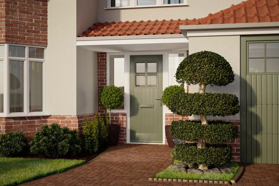 Sage green composite front door installed in Chichester